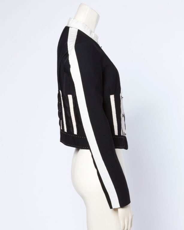 Chloe Black + White Deconstructed Cropped Wool Jacket 4