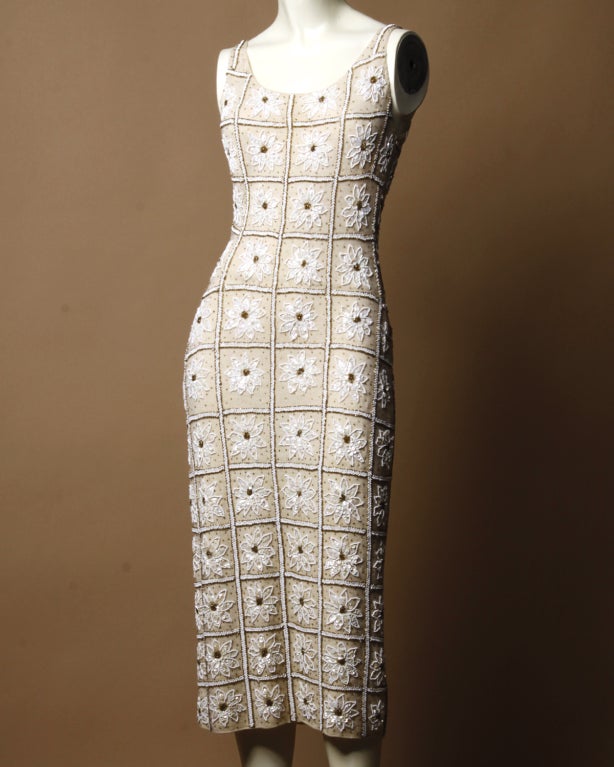 Vintage 1960s Heavy Hand-Beaded Sequin Wool Knit Dress