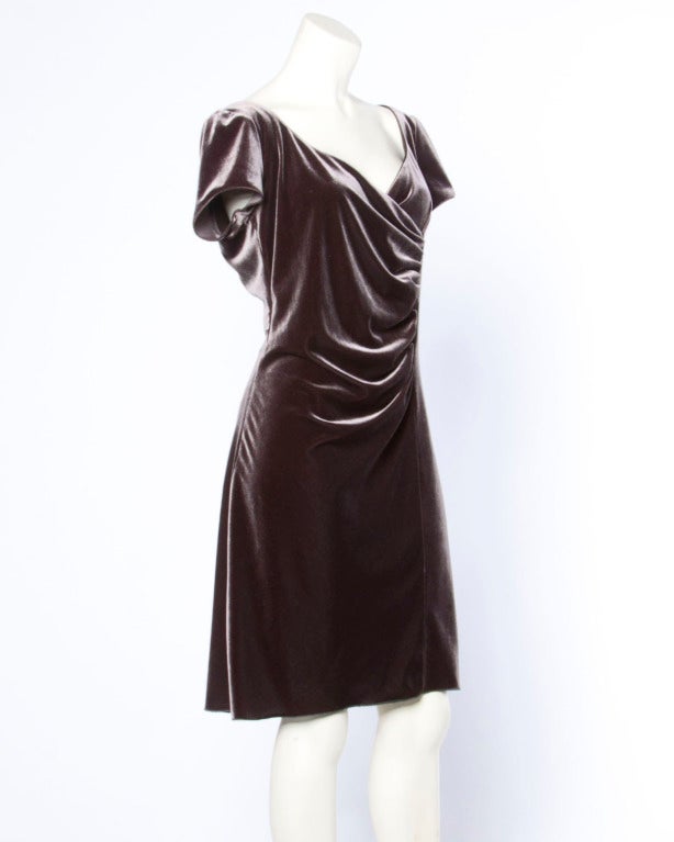 Black Armani Collezioni Vintage 1990s 90s Ruched Velvet Draped Dress