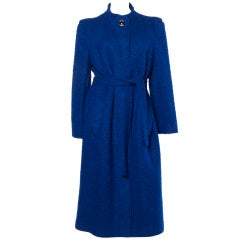 Pierre Cardin Vintage 1980s 80s Blue Boucle Wool Trench Coat