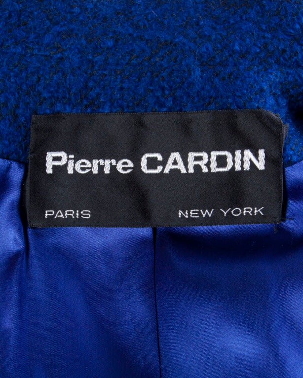 Pierre Cardin Vintage 1980s 80s Blue Boucle Wool Trench Coat
