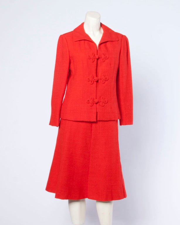 Ensemble 3 pièces haut, jupe et veste Christian Dior couleur rouge/orange (années 1960) Excellent état - En vente à Sparks, NV