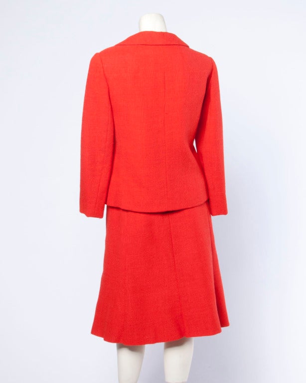 Christian Dior Vintage 1960s 60s Red-Orange Skirt + Jacket + Top 3-Piece Suit Set In Excellent Condition For Sale In Sparks, NV