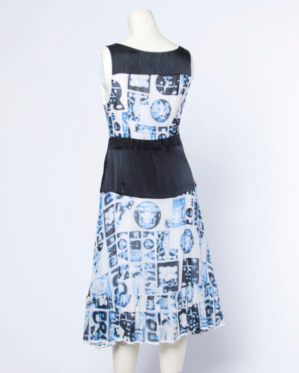 Moschino Cheap & Chic Blue Abstract Print Silk Dress with Ric Rac Trim 1