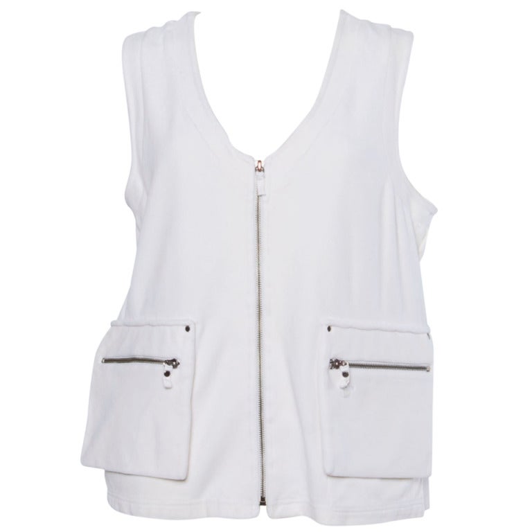 Sonia Rykiel Vintage 1990s 90s Sporty White Velour Zip Up Vest/ Jacket