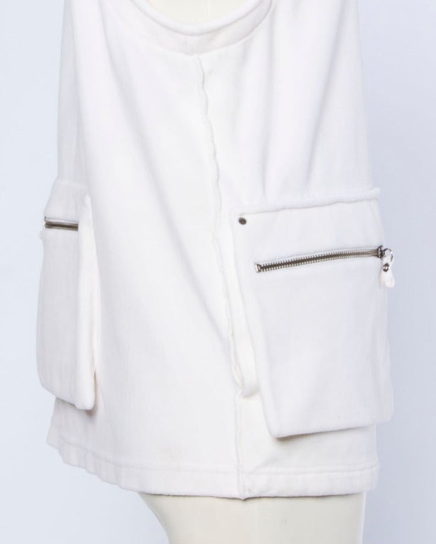 Sonia Rykiel Vintage 1990s 90s Sporty White Velour Zip Up Vest/ Jacket 2