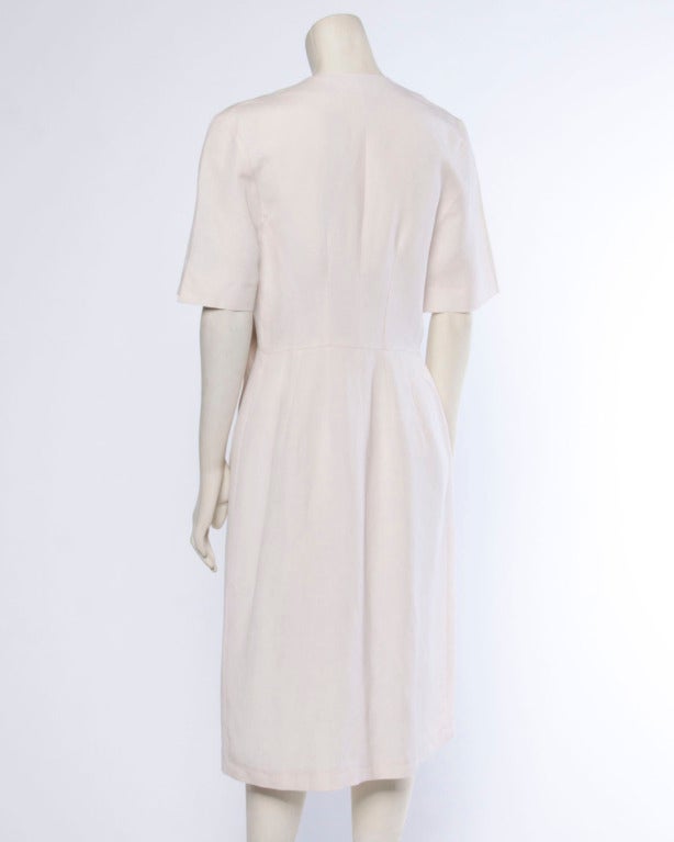 Women's Jacques Heim Paris Vintage 1960s 60s Asymmetric Cream Linen Sheath Dress