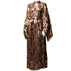 Vintage Pauline Trigere / Saks 5th Ave Metallic Silk Maxi Dress