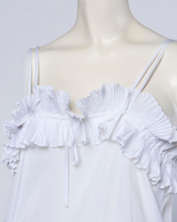 Zandra Rhodes Vintage 1970s 70s White Origami Pleated Ruffle Maxi Slip Dress In Excellent Condition In Sparks, NV