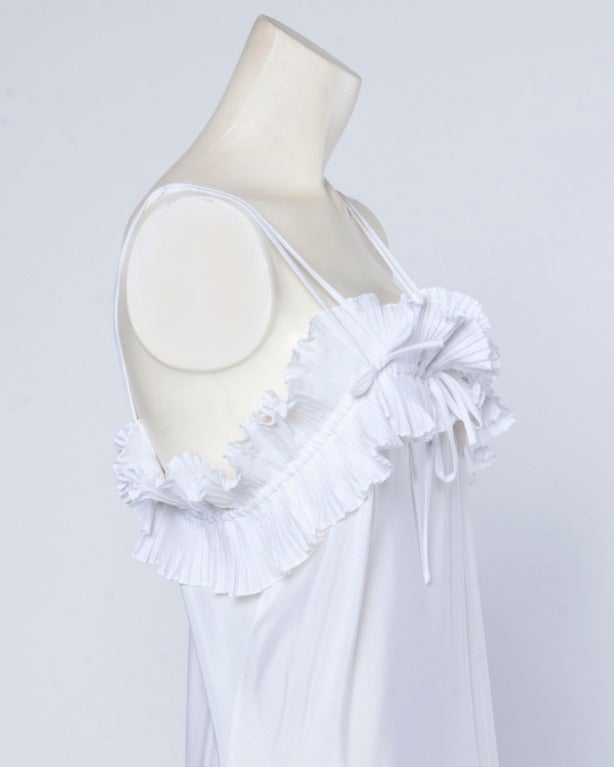 Women's Zandra Rhodes Vintage 1970s 70s White Origami Pleated Ruffle Maxi Slip Dress