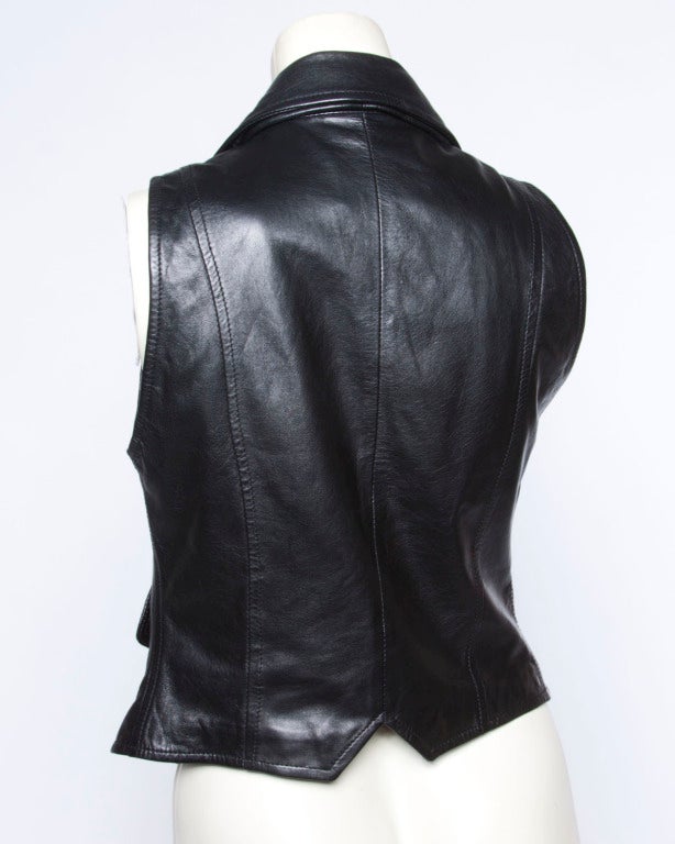 Moschino Leather Vintage 1990s 90s Black + Red Sleeveless Jacket/ Vest 2