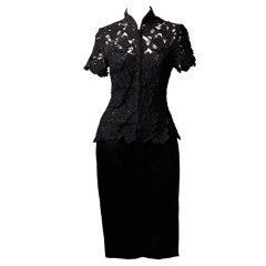 Retro Chanel Black Silk Dress + Lace Jacket Set