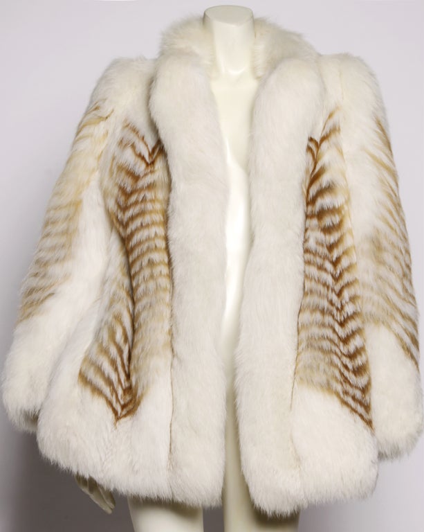 Vintage Feathered Red + White Arctic Fox Fur Jacket