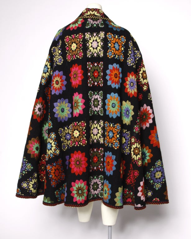 Women's Vintage 1960s Jacquard Folk Art Cape Coat