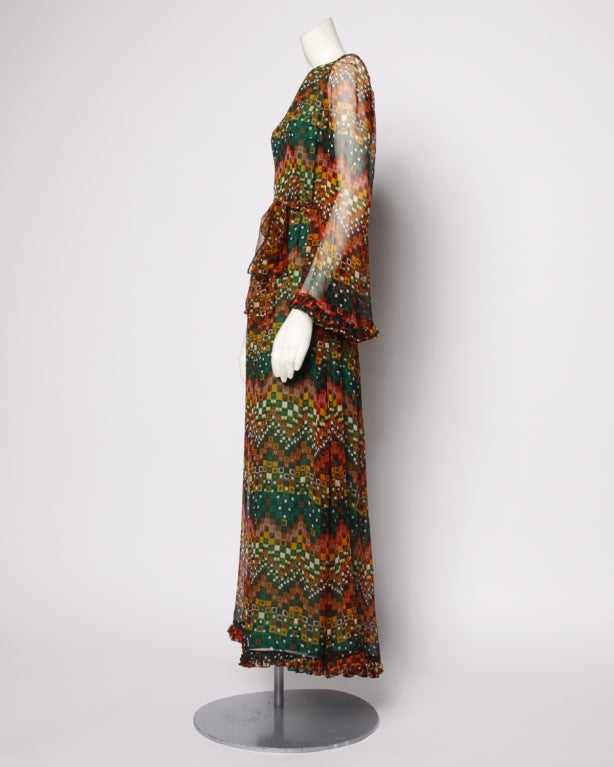 Women's Vintage 1970's Givenchy Silk Chiffon Op Art Maxi Dress