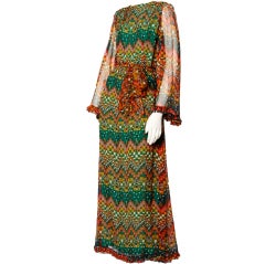 Vintage 1970's Givenchy Silk Chiffon Op Art Maxi Dress