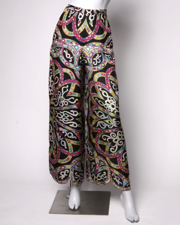 Vintage 1960's Emilio Pucci Signed Print Silk Palazzo Pants