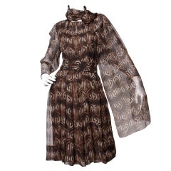 Pauline Trigere Vintage 1970's Silk 4-Piece Dress Scarf Belt Set