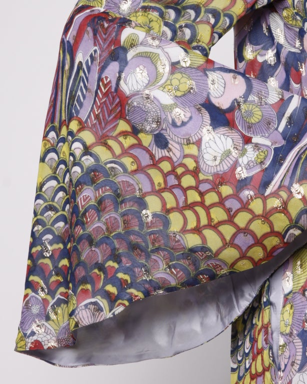 1970s Hand Painted & Metallic Silk Top