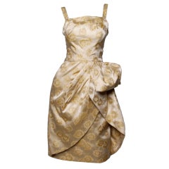 Vintage 1950's Metallic Gold Brocade Starburst Cocktail Dress
