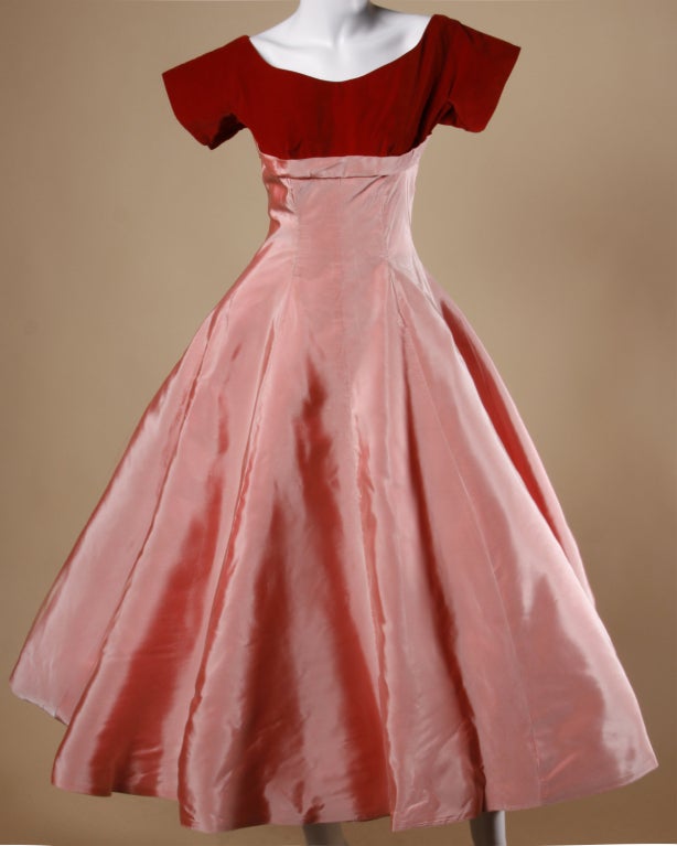Vintage 1950's Two Tone Silk + Velvet Party Dress