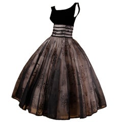 Vintage 1950's Black Organza Burn Out Velvet Party Dress