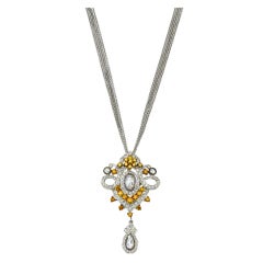 David Rosenberg 4.49 Carat Antique Fancy Vivid Yellow Pendant Diamond Necklace