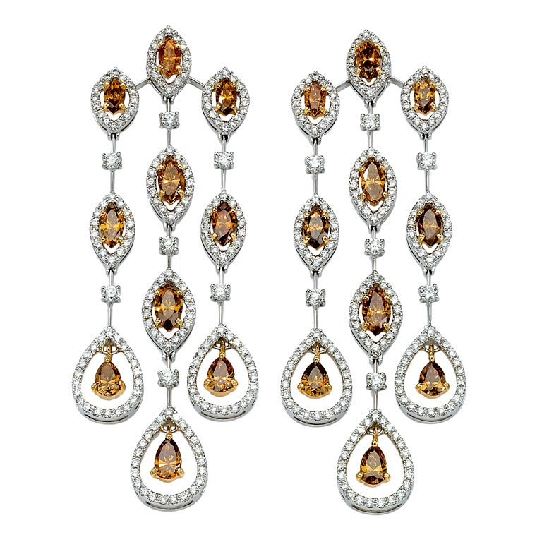David Rosenberg 5.81 Carat Fancy Deep Yellow Orange Marquise Diamond Earrings 