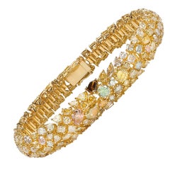David Rosenberg 18kt Yellow Gold Multi Shape Multi Color Diamond Cuff Bracelet 