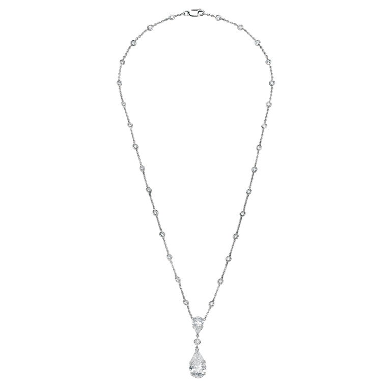 David Rosenberg Platinum 4.02 Carat Pear Shape Diamond Pendant Necklace