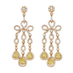 David Rosenberg White and Fancy Yellow Color Diamond Chandelier Earrings