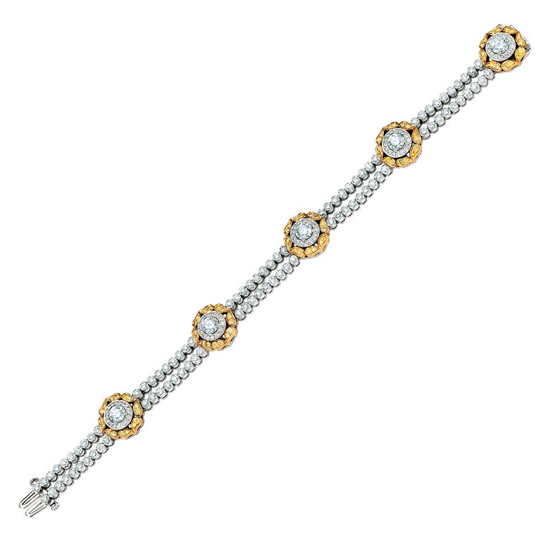 David Rosenberg 5.77 Total Carats Platinum Fancy Vivid Yellow Diamond Bracelet 
