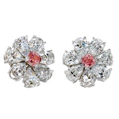 A Stunning Pair of White and Pink GIA Cert. Diamond Earrings 2