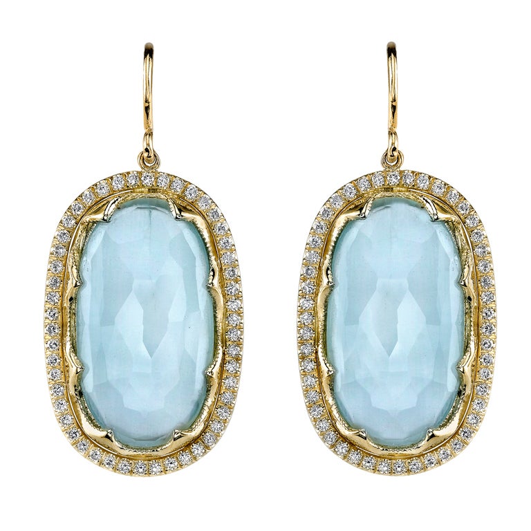 Striking Aquamarine and Diamond Earrings For Sale
