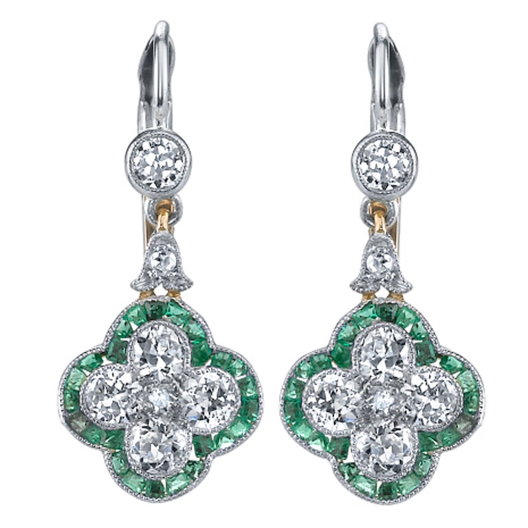 Victorian Diamond and Emerald Earrings at 1stdibs