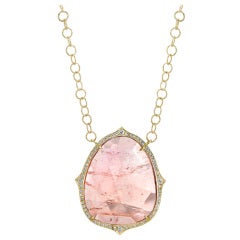 Sunset Pink Tourmaline and Diamond Pendant