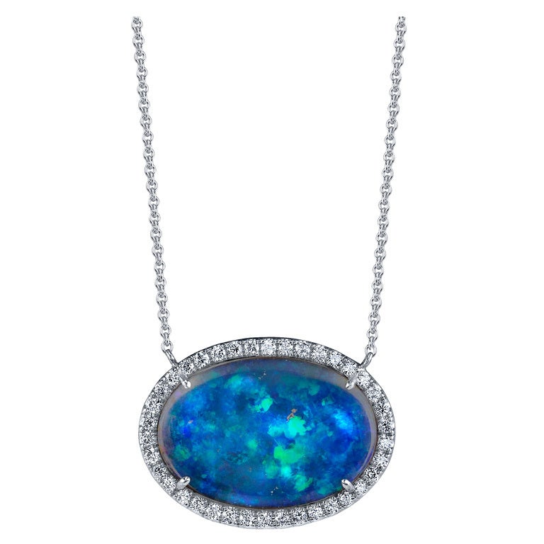 Elegant Opal and Diamond Pendant For Sale