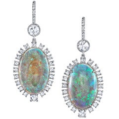 Platinum opal and rose cut diamond earring