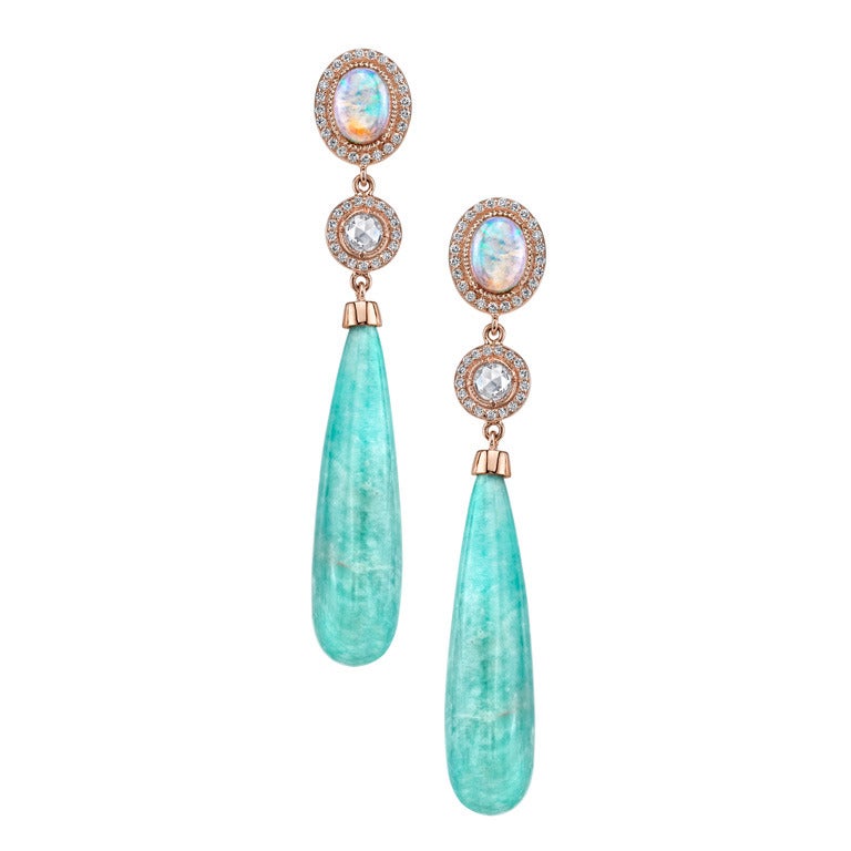 Glamorous Opal Amazonite Drop Earrings For Sale