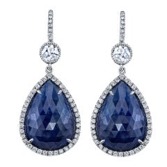 Spectacular Blue Sapphire and Diamond Platinum Drop Earrings