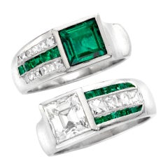 Superb Pair of Art Deco Emerald and Diamond Rings