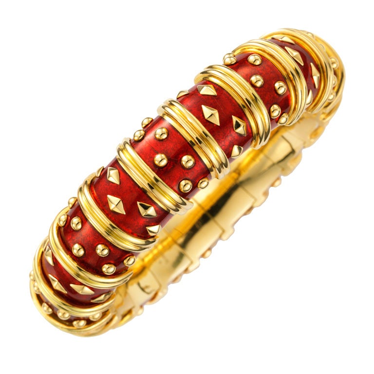 SCHLUMBERGER Red Paillone Bangle at 1stDibs