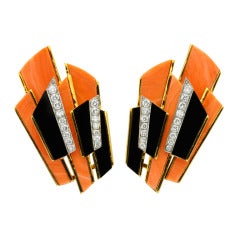 Kutchinsky Coral Black Onyx Diamond Earrings
