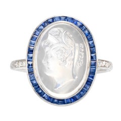 Antique BLACK STARR & FROST Belle Epoque Moonstone Cameo Sapphire Ring