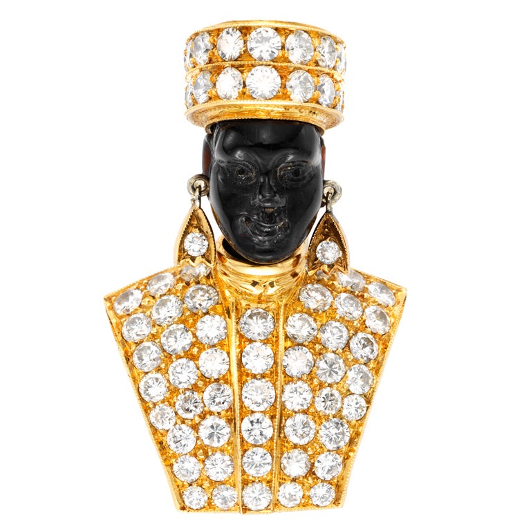 NARDI Blackamoor Diamond Gold Brooch For Sale at 1stDibs