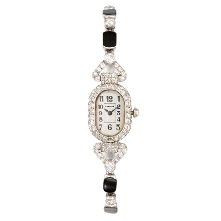Cartier Lady
s Platinum, Diamond and Onyx Art Deco Watch