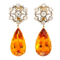 Antique Diamond and Citrine Star Earrings