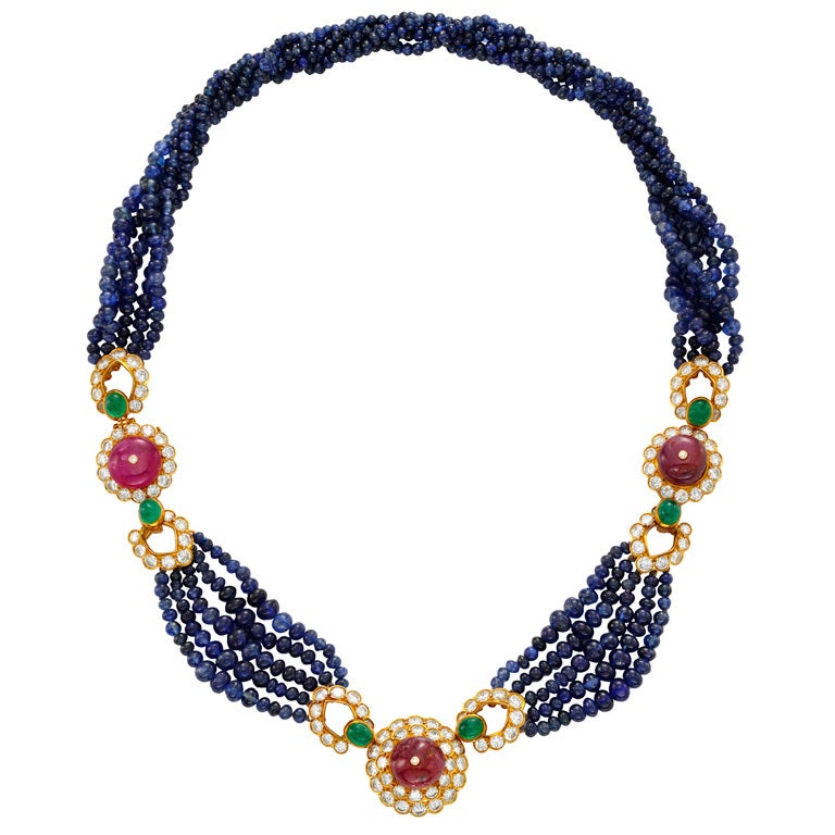 VAN CLEEF & ARPELS NEW YORK Sapphire Bead Necklace For Sale
