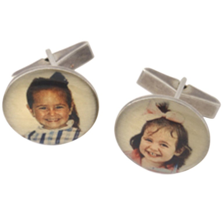 Personalized Sterling Picture Pendant Cufflinks For Sale