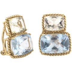 18kt Yellow Gold Two Stone Clip Earring with Rope Twist Border - medium size 1